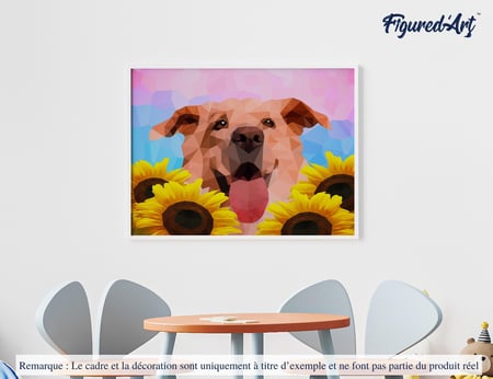 Peinture par Numéro Figured'Art avec Cadre - Chien Polygon Art - Kit de Loisir Créatif DIY Numéro d'Art Complet - 40x50cm toile tendue sur châssis