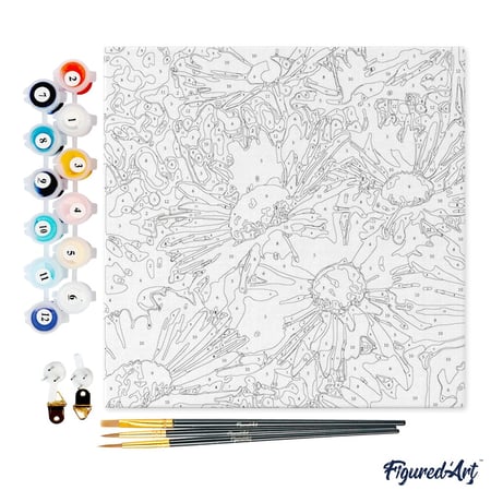 Mini Peinture par Numéro Figured'Art 20x20cm avec cadre Jolies Marguerites - Petit Format