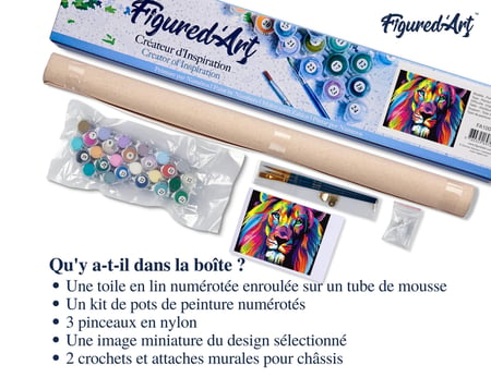 Peinture par Numéro Figured'Art - Lion Pop Art - Kit de Loisir Créatif DIY Numéro d'Art Complet - 40x50cm sans châssis en bois