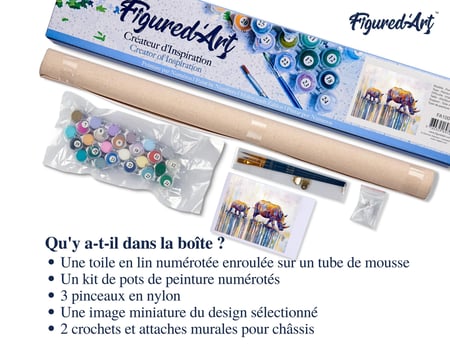 Peinture par Numéro Figured'Art - Maman et Bébé Rhinocéros - Kit de Loisir Créatif DIY Numéro d'Art Complet - 40x50cm sans châssis en bois