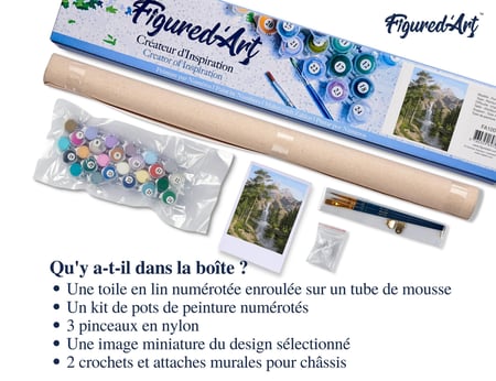 Peinture par Numéro Figured'Art - Chute d'Eau en Montagne - Kit de Loisir Créatif DIY Numéro d'Art Complet - 40x50cm sans châssis en bois