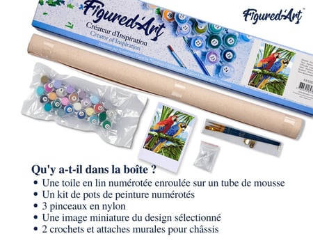 Peinture par Numéro Figured'Art - Perroquets sous les tropiques - Kit de Loisir Créatif DIY Numéro d'Art Complet - 40x50cm sans châssis en bois