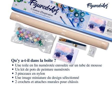 Peinture par Numéro Figured'Art - Claude Monet Soleil couchant sur la seine à lavacourt - Loisir Créatif Numéro d'Art - 40x50cm sans châssis en bois