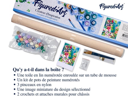 Peinture par Numéro Figured'Art - Jolis oiseaux au printemps - Kit de Loisir Créatif DIY Numéro d'Art Complet - 40x50cm sans châssis en bois