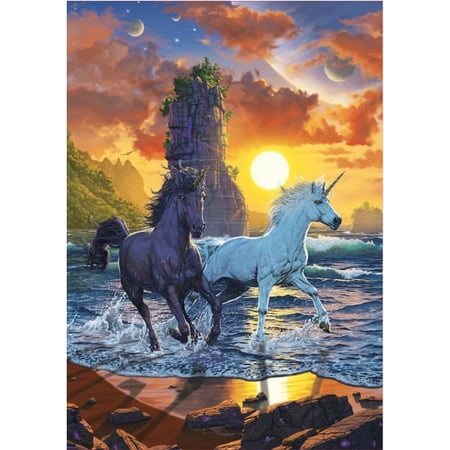 Puzzle 2 licornes se promenent sur la plage 1000 pieces - collection monde feerique - educa - 19025