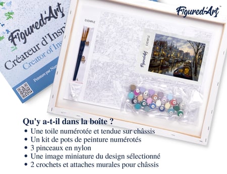 Peinture par Numéro Figured'Art avec Cadre - Vie sur le canal - Kit de Loisir Créatif DIY Numéro d'Art Complet - 40x50cm toile tendue sur châssis