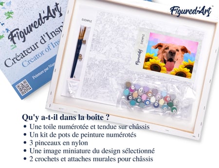 Peinture par Numéro Figured'Art avec Cadre - Chien Polygon Art - Kit de Loisir Créatif DIY Numéro d'Art Complet - 40x50cm toile tendue sur châssis