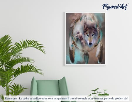 Peinture par Numéro Figured'Art avec Cadre - Loups et Plumes - Kit de Loisir Créatif DIY Numéro d'Art Complet - 40x50cm toile tendue sur châssis