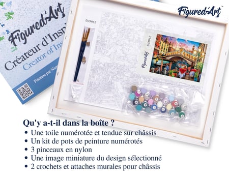 Peinture par Numéro Figured'Art avec Cadre - Pont du rialto - Kit de Loisir Créatif DIY Numéro d'Art Complet - 40x50cm toile tendue sur châssis