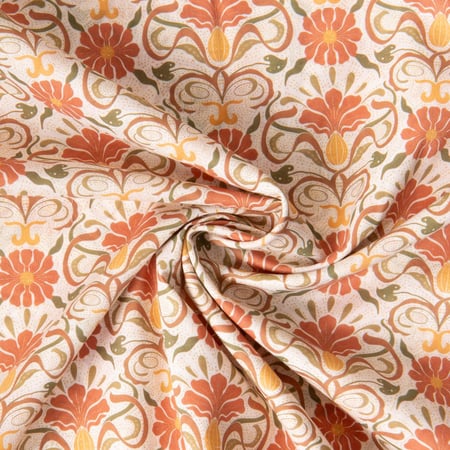 Tissu Batiste de Coton Ava fleurs rétro Terracota sur fond Beige