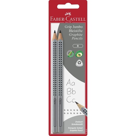 Crayon graphite - FABER-CASTELL - Jumbo Grip - Corps triangulaire - Bois - Blister de 2