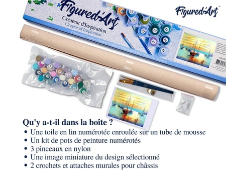Peinture par Numéro Figured'Art - Voiliers au port - Kit de Loisir Créatif DIY Numéro d'Art Complet - 40x50cm sans châssis en bois