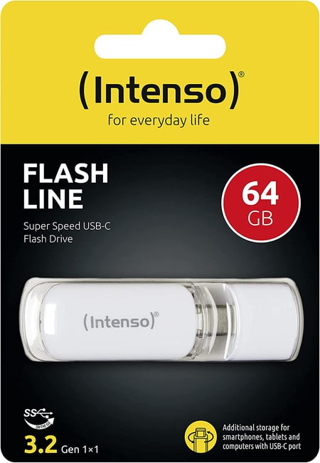 Clé USB-C 64Go 3.2 Gen 1x1 70 Mo- INTENSO Flash Line OTG - Blanc