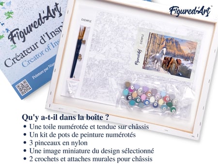 Peinture par Numéro Figured'Art avec Cadre - Chevaux à la fin de l'hiver - Kit de Loisir Créatif DIY Numéro d'Art - 40x50cm toile tendue sur châssis