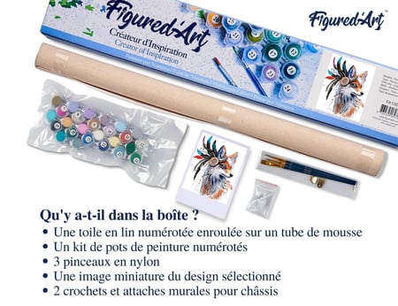 Peinture par Numéro Figured'Art - Renard tribal - Kit de Loisir Créatif DIY Numéro d'Art Complet - 40 x 50cm sans châssis en bois