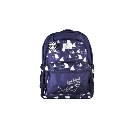 Sac à dos scolaire - POL FOX Shark - Bleu marine - poche réversible, 2 compartiments, motif requin
