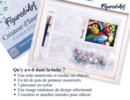 Peinture par Numéro Figured'Art avec Cadre - Félin Pop Art - Kit de Loisir Créatif DIY Numéro d'Art Complet - 40x50cm toile tendue sur châssis