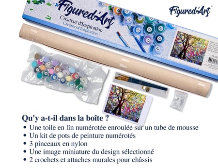 Peinture par Numéro Figured'Art - Arbre effet vitrail - Kit de Loisir Créatif DIY Numéro d'Art Complet - 40x50cm sans châssis en bois