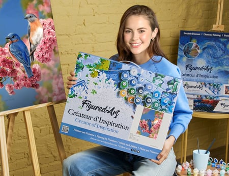 Peinture par Numéro Figured'Art avec Cadre - Couple d'oiseaux bleus - Kit de Loisir Créatif DIY Numéro d'Art - 40x50cm toile tendue sur châssis