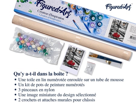 Peinture par Numéro Figured'Art - Terrasse et Bouquet - Kit de Loisir Créatif DIY Numéro d'Art Complet - 40x50cm sans châssis en bois