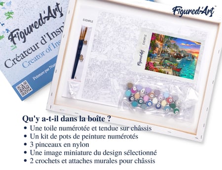 Peinture par Numéro Figured'Art avec Cadre - Port fleuri - Kit de Loisir Créatif DIY Numéro d'Art Complet - 40x50cm toile tendue sur châssis