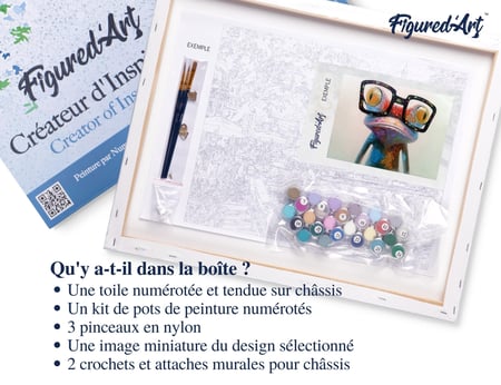 Peinture par Numéro Figured'Art avec Cadre - Grenouille et Lunettes - Kit de Loisir Créatif DIY Numéro d'Art - 40x50cm toile tendue sur châssis