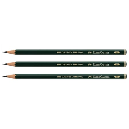Crayon graphite Faber-Castell 9000 - Hexagonal - Mine 2 mm - Dureté 8B - Lot de 3
