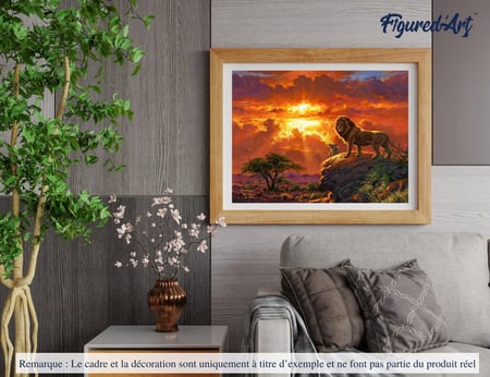 Peinture par Numéro Figured'Art - Lion au coucher de soleil - Kit de Loisir Créatif DIY Numéro d'Art Complet - 40x50cm sans châssis en bois