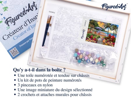 Peinture par Numéro Figured'Art avec Cadre - Sous les cocotiers - Kit de Loisir Créatif DIY Numéro d'Art Complet - 40x50cm toile tendue sur châssis
