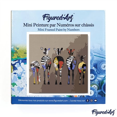 Mini Peinture par Numéro Figured'Art 20x20cm avec cadre Zèbres de dos - Petit Format