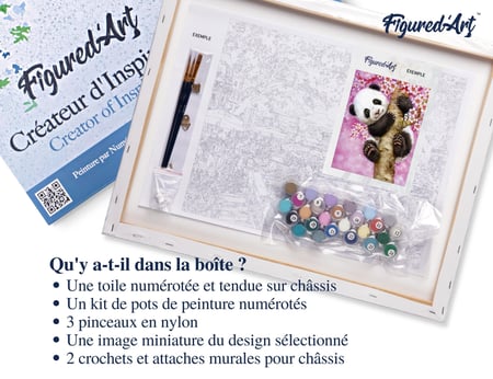 Peinture par Numéro Figured'Art avec Cadre - Bébé Panda - Kit de Loisir Créatif DIY Numéro d'Art Complet - 40x50cm toile tendue sur châssis
