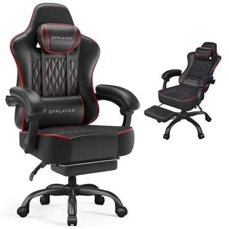 Chaise gaming ergonomique - GTPLAYER - Tissu noir/rouge