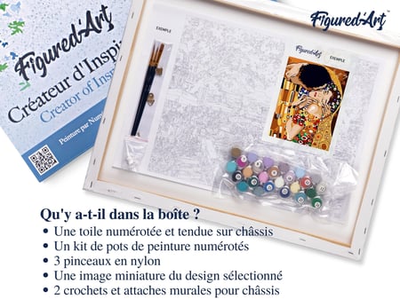 Peinture par Numéro Figured'Art avec Cadre - Tendre Baiser - Kit de Loisir Créatif DIY Numéro d'Art Complet - 40x50cm toile tendue sur châssis