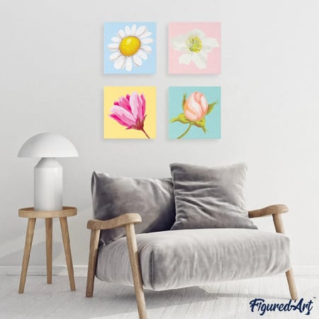 Mini Peinture par Numéro Figured'Art 20x20cm avec cadre Fleur d'Eglantier - Petit Format