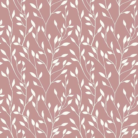 Tissu Popeline de Coton Elise Végétal délicat sur fond Vieux rose