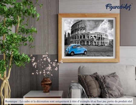 Peinture par Numéro Figured'Art - Colisée Fiat Bleue - Kit de Loisir Créatif DIY Numéro d'Art Complet - 40x50cm sans châssis en bois