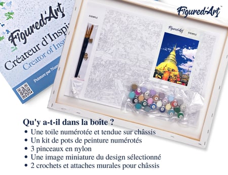 Peinture par Numéro Figured'Art avec Cadre - Temple de Chiangmai - Kit de Loisir Créatif DIY Numéro d'Art Complet - 40x50cm toile tendue sur châssis