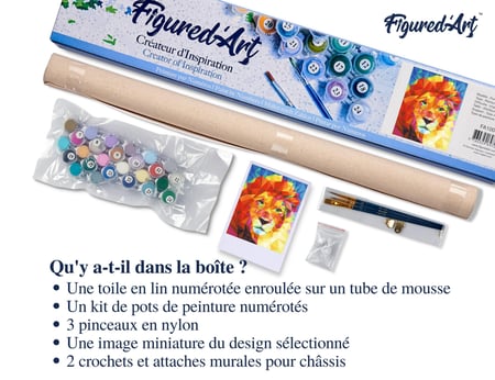 Peinture par Numéro Figured'Art - Grand Lion coloré - Kit de Loisir Créatif DIY Numéro d'Art Complet - 40x50cm sans châssis en bois