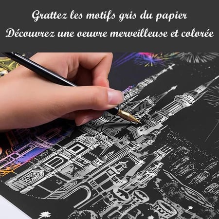 Papier à Gratter Arc-en-Ciel Pour Adultes - Kit Créatif Qui Brille Dans Le Noir A4 (4 Feuilles)