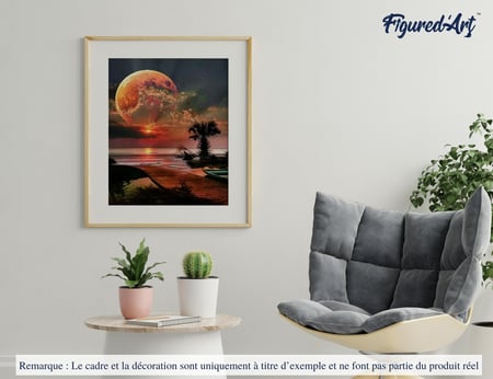 Peinture par Numéro Figured'Art - Ponton et grosse lune - Kit de Loisir Créatif DIY Numéro d'Art Complet - 40x50cm sans châssis en bois