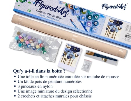 Peinture par Numéro Figured'Art - Fleurs bleues - Kit de Loisir Créatif DIY Numéro d'Art Complet - 40x50cm sans châssis en bois