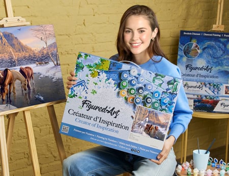 Peinture par Numéro Figured'Art avec Cadre - Chevaux à la fin de l'hiver - Kit de Loisir Créatif DIY Numéro d'Art - 40x50cm toile tendue sur châssis