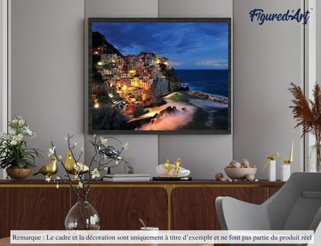 Peinture par Numéro Figured'Art - Village au bord de Mer - Kit de Loisir Créatif DIY Numéro d'Art Complet - 40x50cm sans châssis en bois