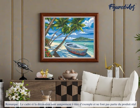 Peinture par Numéro Figured'Art - Barque sous les Cocotiers - Kit de Loisir Créatif DIY Numéro d'Art Complet - 40x50cm sans châssis en bois