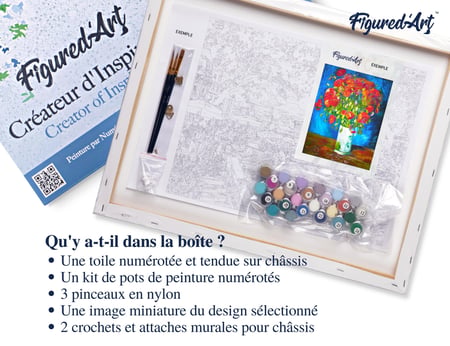 Peinture par Numéro Figured'Art avec Cadre - Vase avec Coquelicots - Van Gogh - Kit de Loisir Créatif Numéro d'Art - 40x50cm toile tendue sur châssis