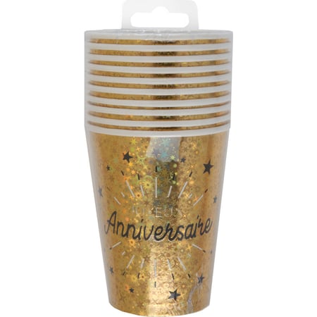 10 Gobelets Anniversaire Etincelant Or