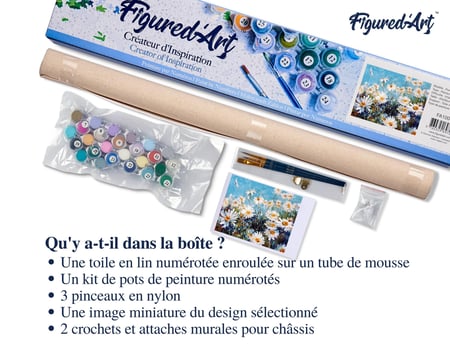 Peinture par Numéro Figured'Art - Champ de Marguerites et Ciel bleu - Kit de Loisir Créatif DIY Numéro d'Art Complet - 40x50cm sans châssis en bois