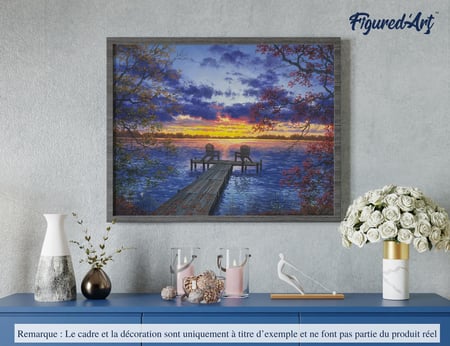 Peinture par Numéro Figured'Art - Ponton au coucher de soleil - Kit de Loisir Créatif DIY Numéro d'Art Complet - 40x50cm sans châssis en bois