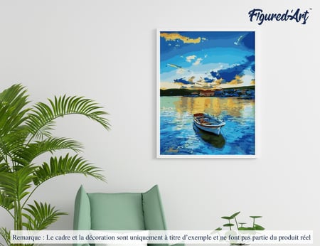 Peinture par Numéro Figured'Art - Barque et Lever de Soleil - Kit de Loisir Créatif DIY Numéro d'Art Complet - 40x50cm sans châssis en bois