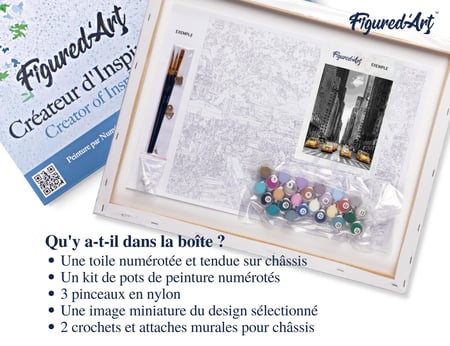 Peinture par Numéro Figured'Art avec Cadre - Ville Moderne et Taxis Jaunes - Kit de Loisir Créatif Numéro d'Art - 40x50cm toile tendue sur châssis